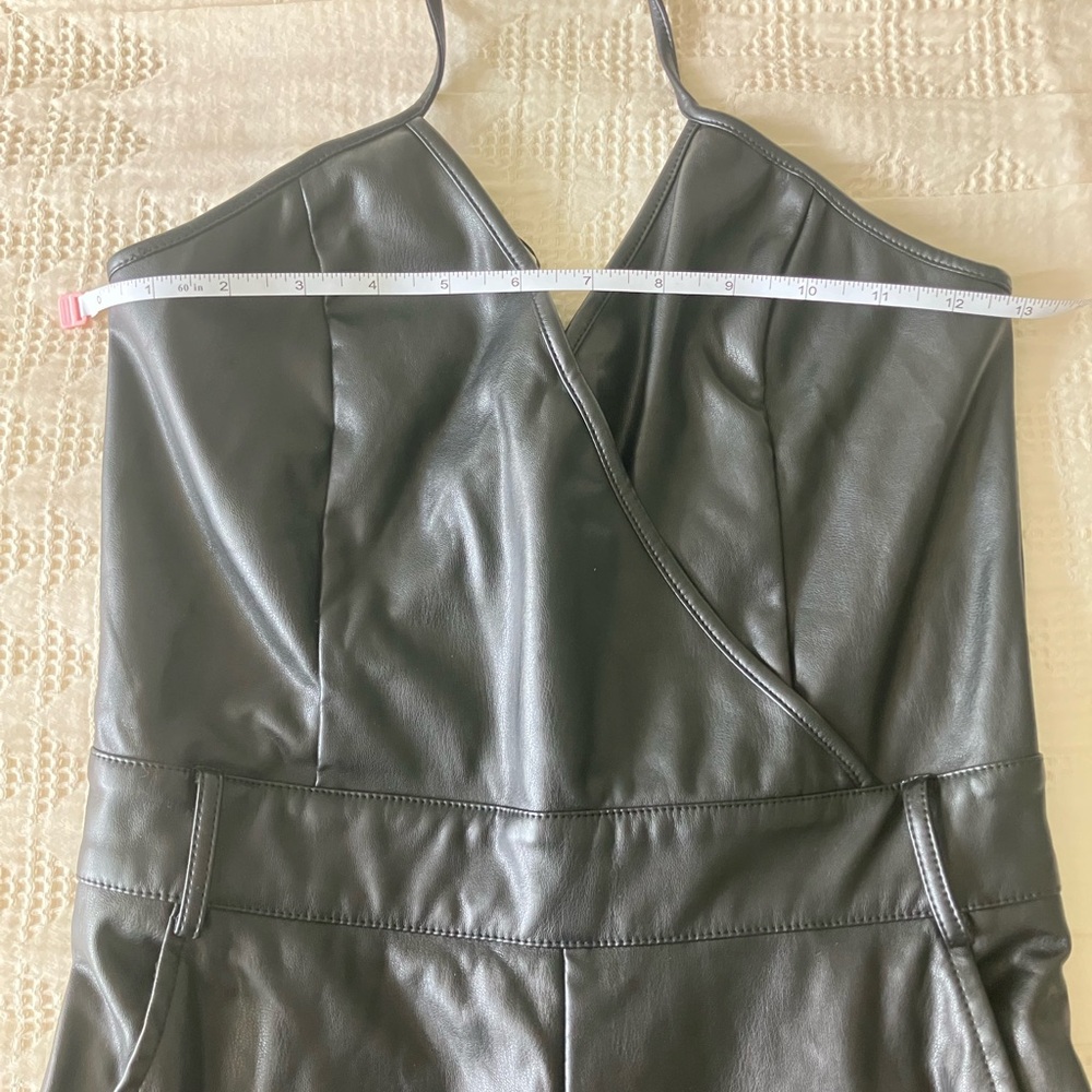 BLUE BLUSH Black Faux Leather Halter Flare Leg Jumpsuit Size S - Picture 8 of 14